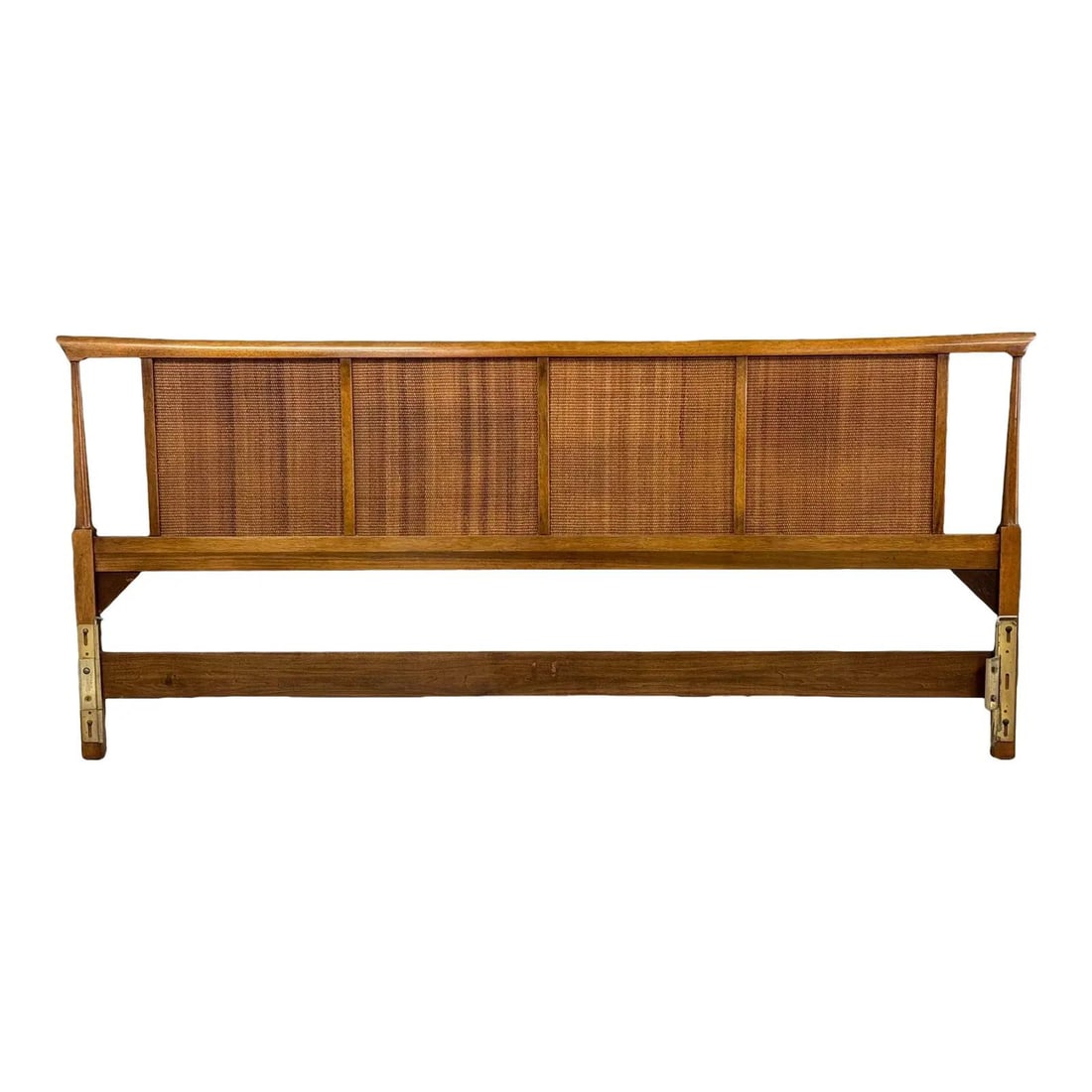 1960s Mid Century Modern Cane Back King Headboard: 1960s Mid Century Modern Cane Back King Headboard Discover this stunning mid-century modern king size headboard featuring a beautifully crafted cane back. This headboard, made in the USA, showcases th