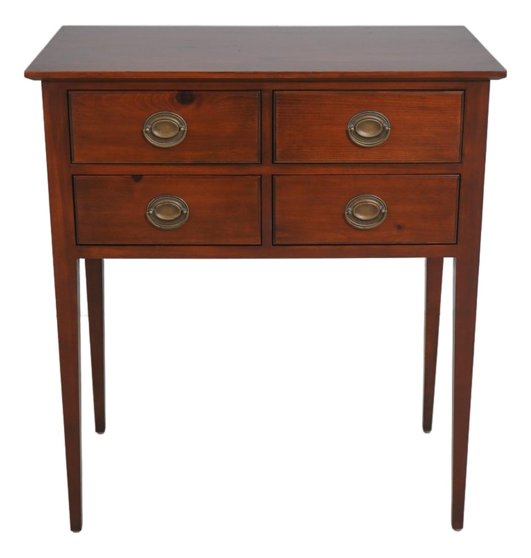 Four Drawer Pine Huntboard Server with Brass Accents in Country Style: Four Drawer Pine Huntboard Server with Brass Accents in Country Style This country pine huntboard server features four dovetailed drawers with brass hardware, showcasing a primitive country style. The