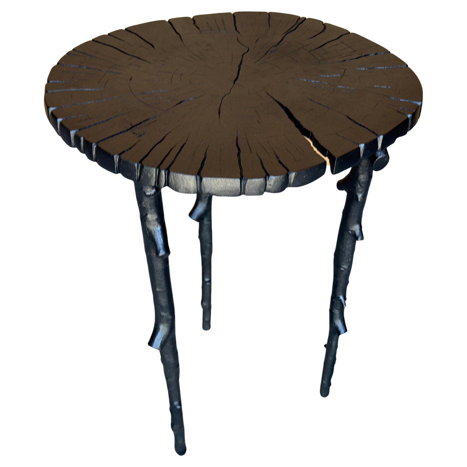 Michael Aram Enchanted Forest Side Table Patinated Aluminum 1993: Michael Aram Enchanted Forest Side Table Patinated Aluminum 1993 Introducing the Michael Aram "Enchanted Forest" Side Table, a stunning piece crafted in 1993 from patinated aluminum. This original des