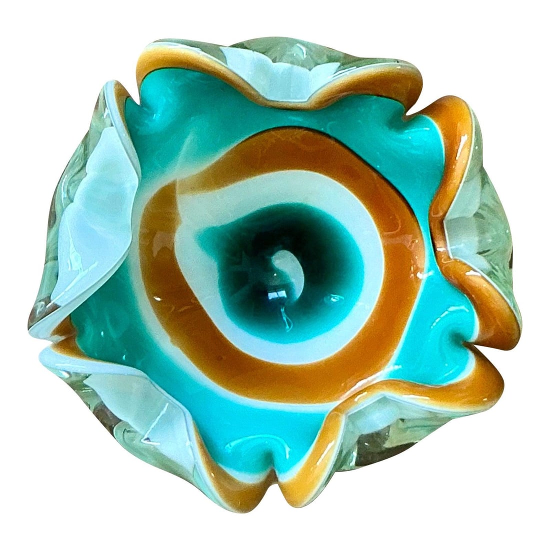 Mid-Century Italian Art Glass Bowl Inspired by Murano 6 Inch Tri-Color: Mid-Century Italian Art Glass Bowl Inspired by Murano 6 Inch Tri-Color This vintage Italian art glass bowl draws inspiration from the renowned Murano glassmaking tradition of the mid-20th century. Han
