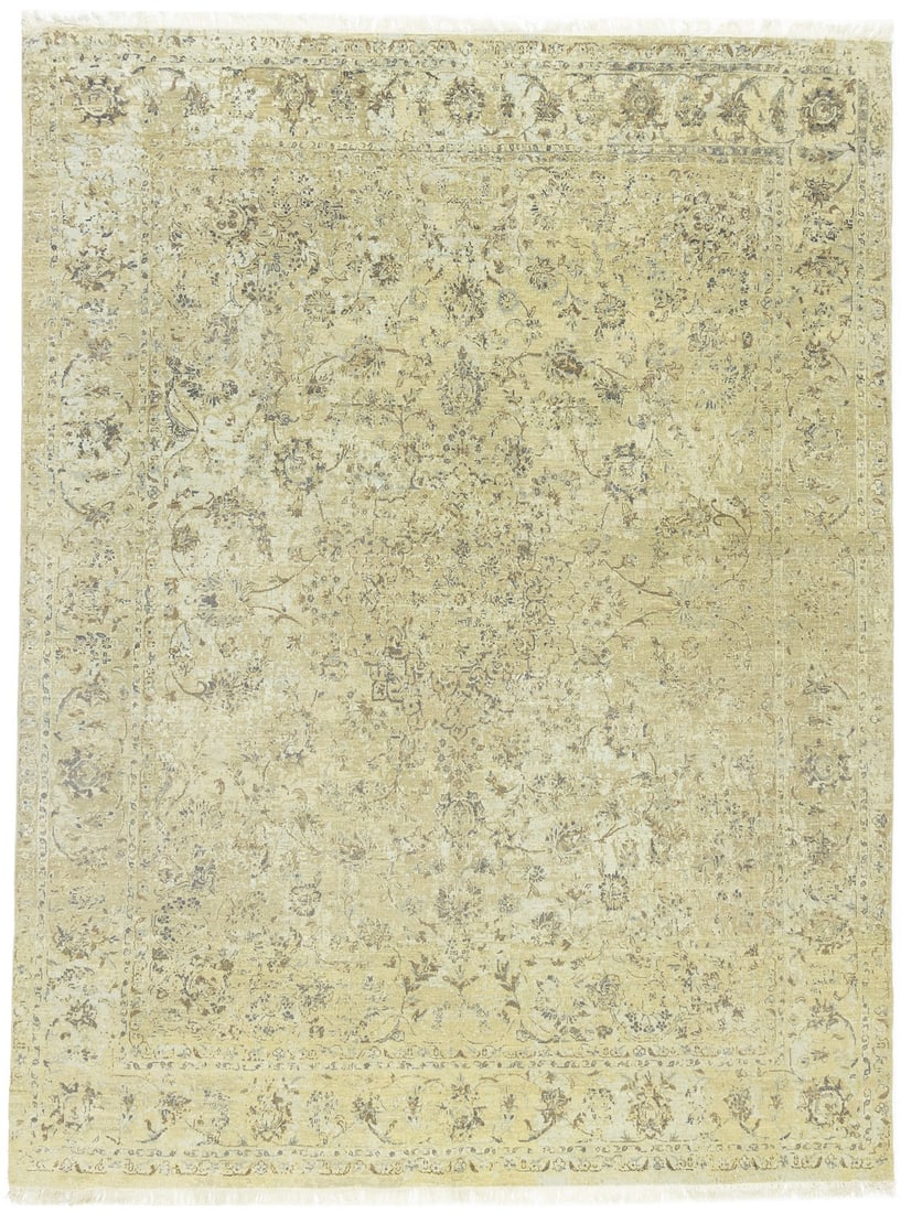 Modern Hand-Knotted 8x10 Wool Area Rug From India Floral Pattern: Modern Hand-Knotted 8x10 Wool Area Rug From India Floral Pattern This handmade 8x10 modern oriental area rug features a hand-knotted construction using hand-carded wool. Designed in India, the rug sho