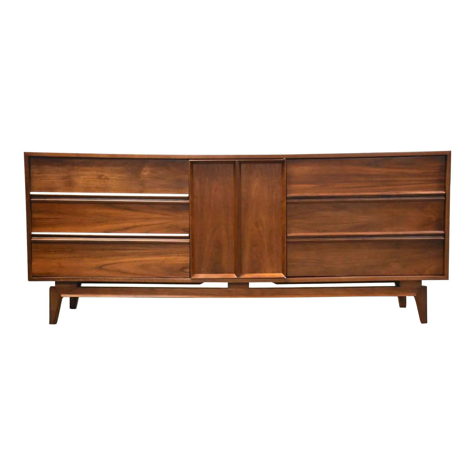 Mid Century Modern Walnut Long Dresser Credenza 77.5" Wide: Mid Century Modern Walnut Long Dresser Credenza 77.5" Wide This stunning mid-century modern walnut long dresser features a sleek design with a single drawer complemented by nine additional drawers for