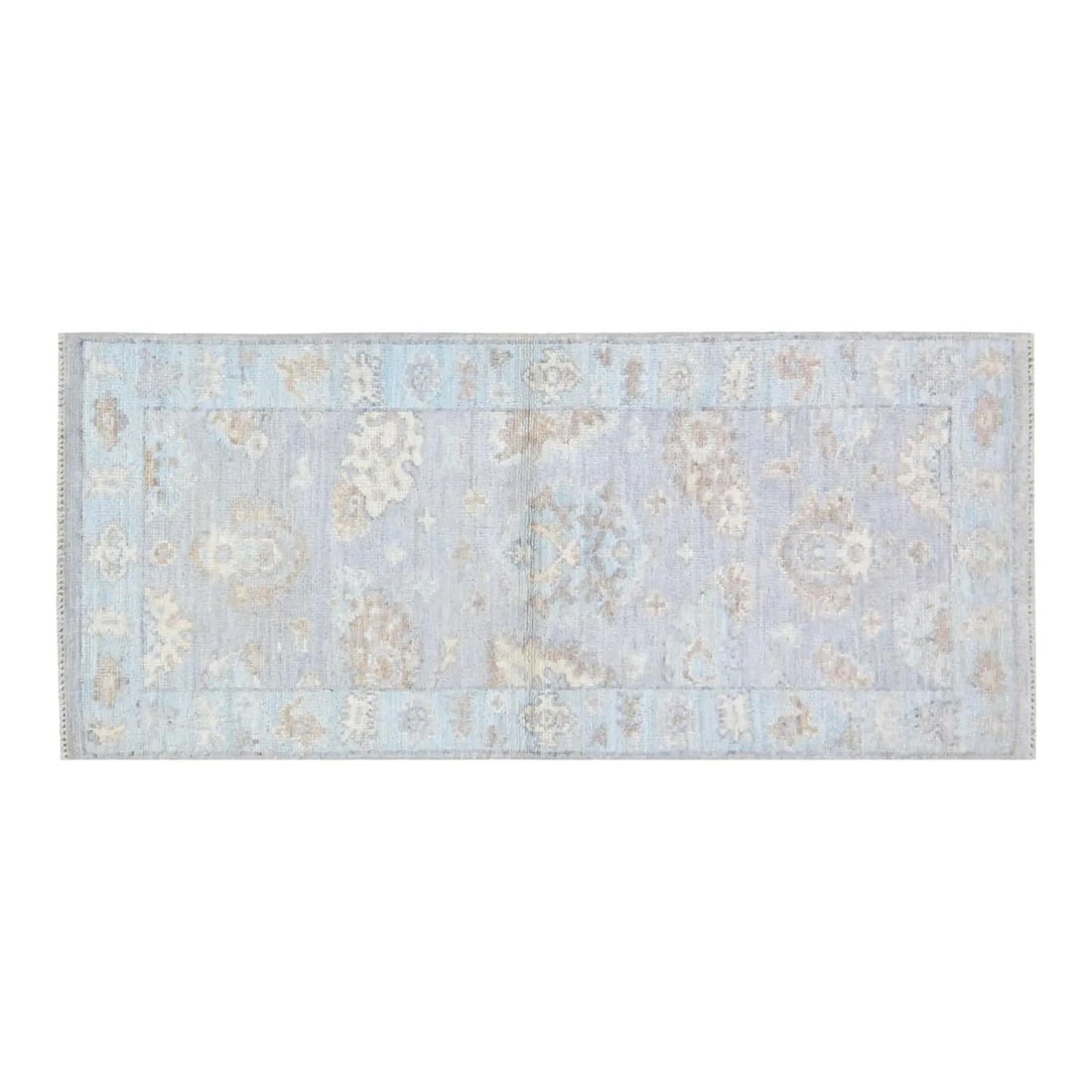 Hand-Knotted Wool Oushak Rug Modern White 2'8 x 6': Hand-Knotted Wool Oushak Rug Modern White 2'8 x 6' This hand-knotted Oushak wool rug is crafted using traditional techniques, combining timeless artistry with a modern design sensibility. Its durable 