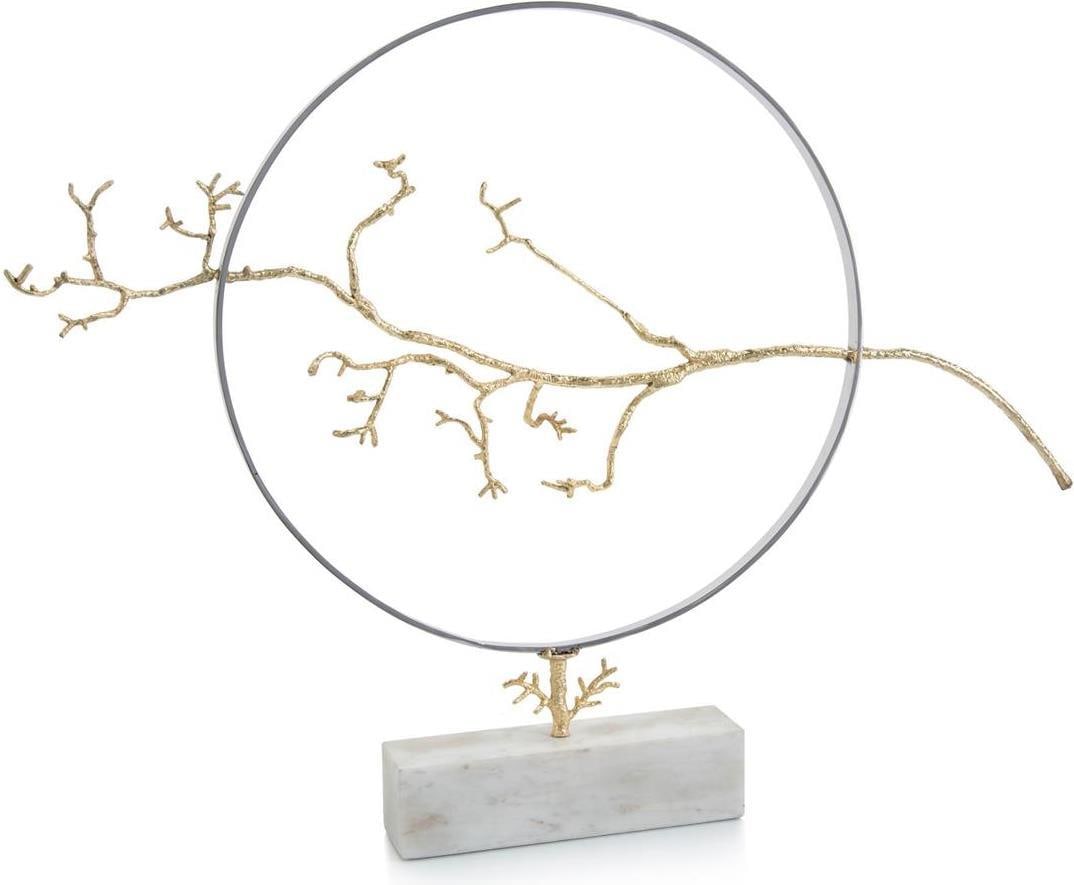 John-Richard Brass Hoop Branch Sculpture on Marble Base 28H 38W 4D: John-Richard Brass Hoop Branch Sculpture on Marble Base 28H 38W 4D This exquisite Brass Art Sculpture features a stunning hoop branch design, expertly crafted from wax-cast brass and complemented by a