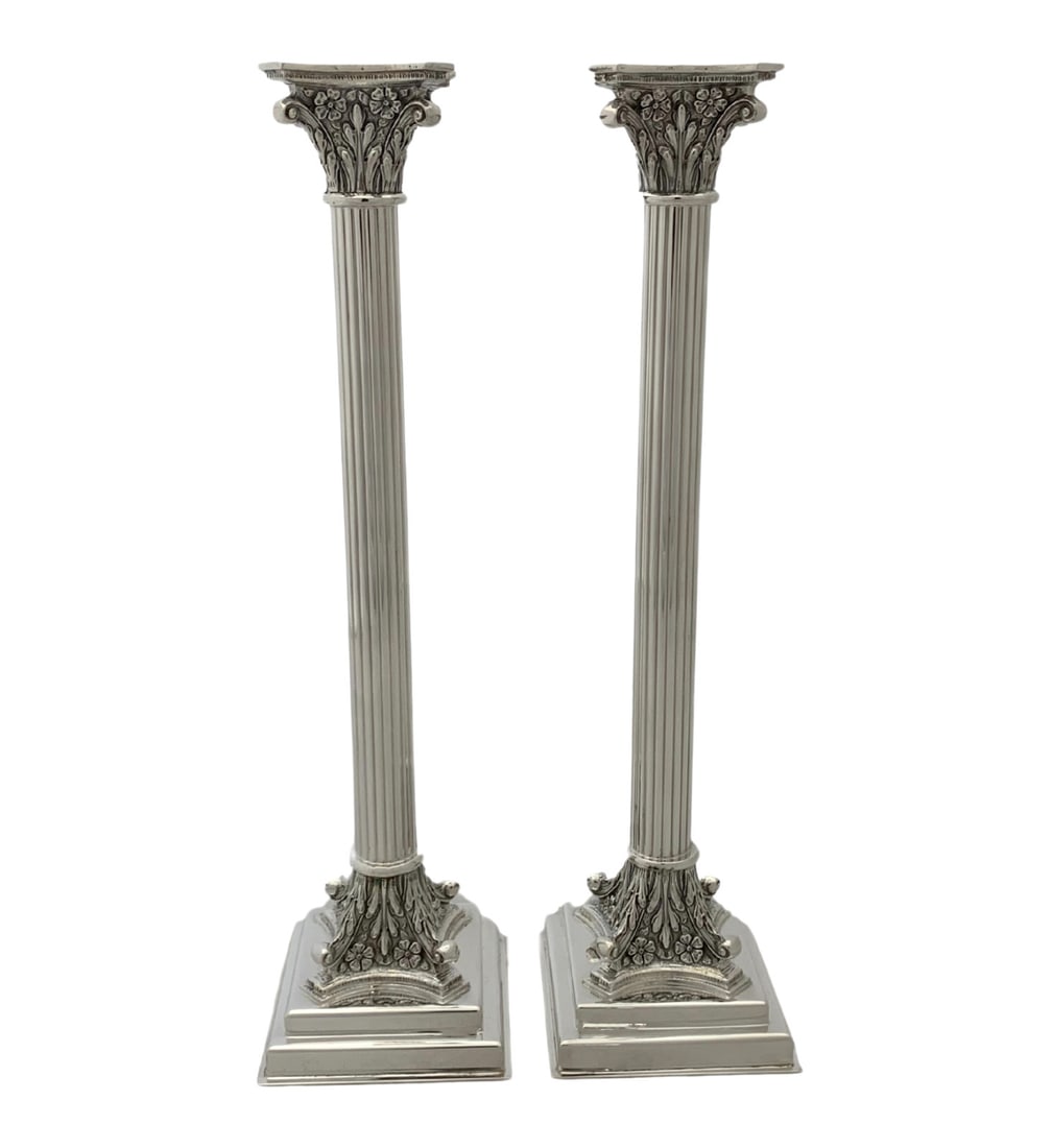 Tall Italian 925 Sterling Silver Handmade Floral Candlesticks: Tall Italian 925 Sterling Silver Handmade Floral Candlesticks Elevate your home decor with these exquisite Fine Tall Italian 925 Sterling Silver Handmade Floral Ornate Column Candlesticks. Crafted fro