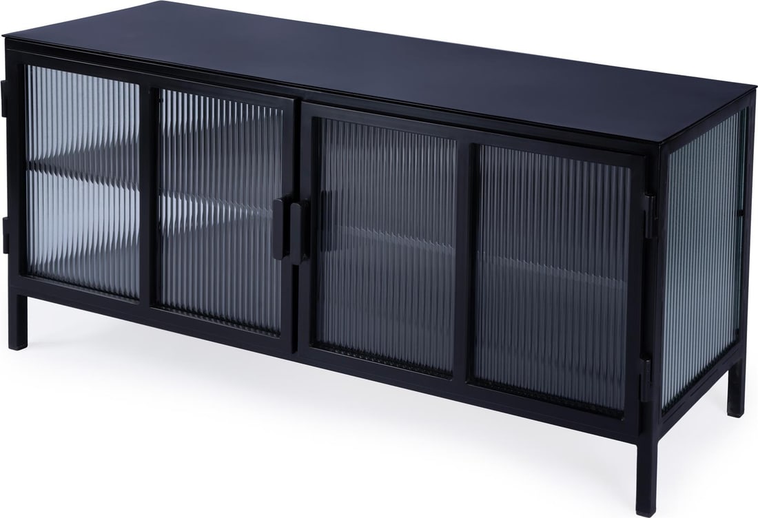 Butler Hoxton Modern Black Iron TV Stand 52 Inch Rectangle: Butler Hoxton Modern Black Iron TV Stand 52 Inch Rectangle Elevate your living space with this Contemporary Black Iron TV Stand from the Hoxton Collection by Butler. This modern-style stand features a