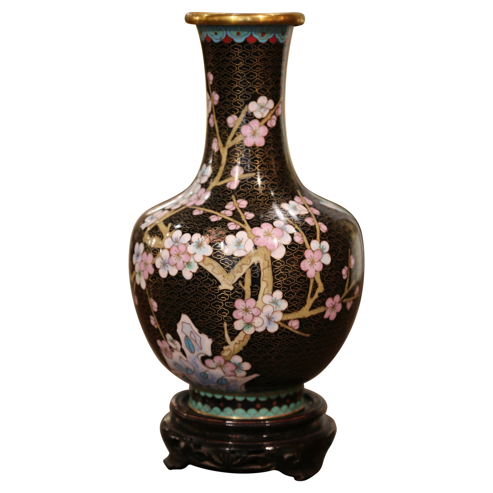 Set of 2 Vintage Chinese Cloisonne Enamel Vases with Floral Motifs (1 of 8)