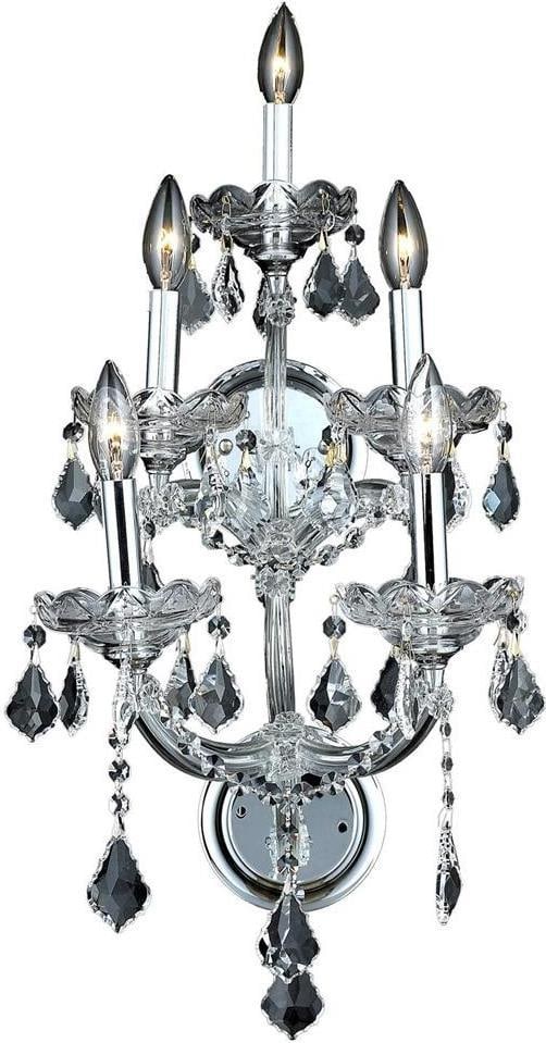 Elegant Maria Theresa 5-Light Rococo Wall Sconce with Crystal Finish: Elegant Maria Theresa 5-Light Rococo Wall Sconce with Crystal Finish Illuminate your space with the exquisite Maria Theresa 5-Light Sconce, designed in a stunning Rococo style that blends antique eleg