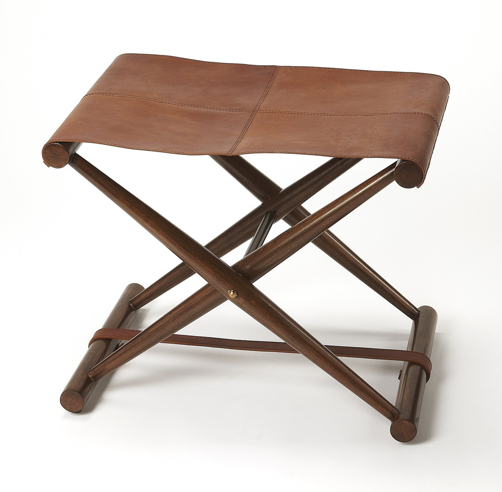 Butler Sutton Mid-Century Modern Stool Leather Teak Rattan (1 of 6)