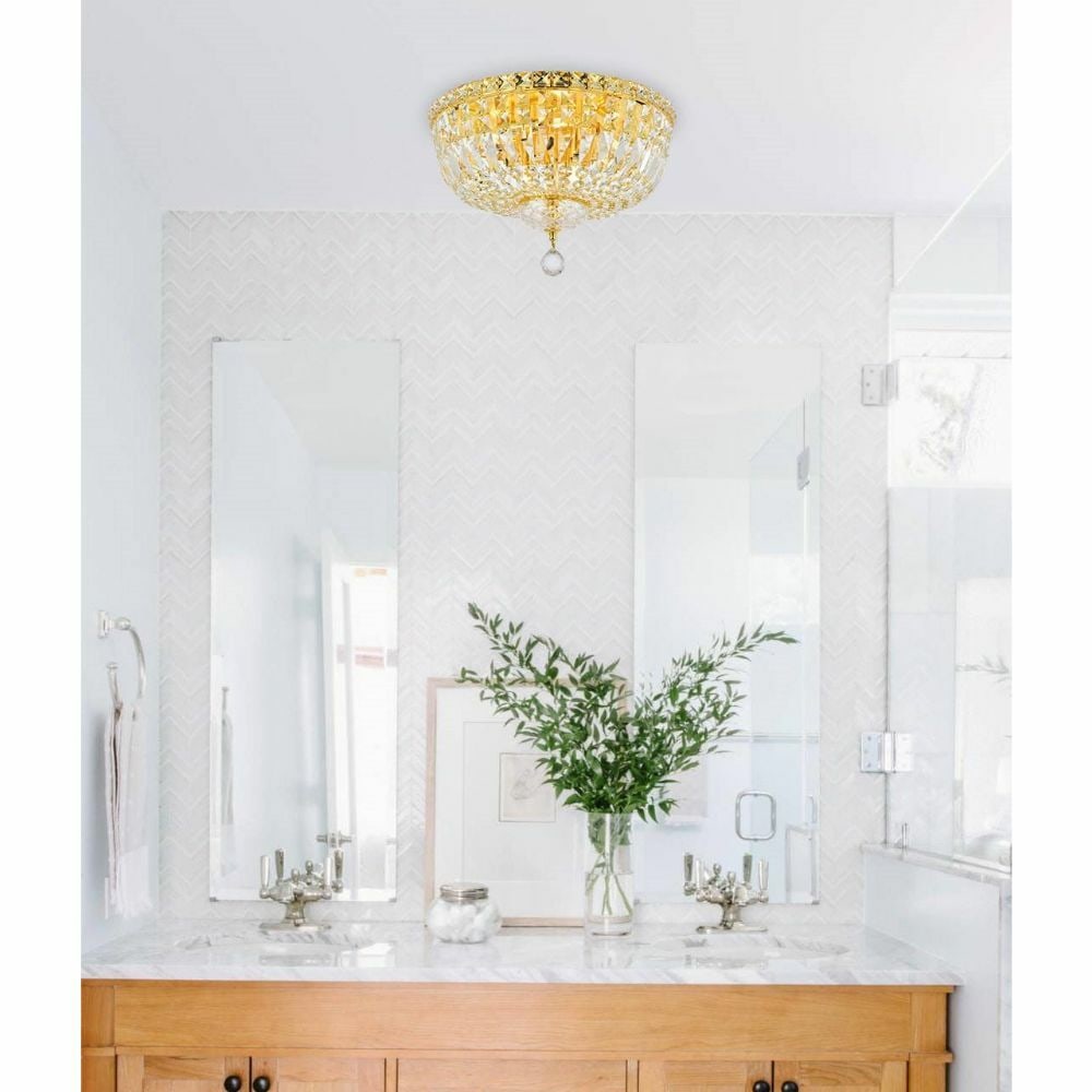 Tranquil 6 Light 16 Inch Gold Crystal Flush Mount Chandelier for Multiple Rooms: Tranquil 6 Light 16 Inch Gold Crystal Flush Mount Chandelier for Multiple Rooms This modern flush mount chandelier features a gold-plated finish and is adorned with high-quality Royal Cut clear crysta
