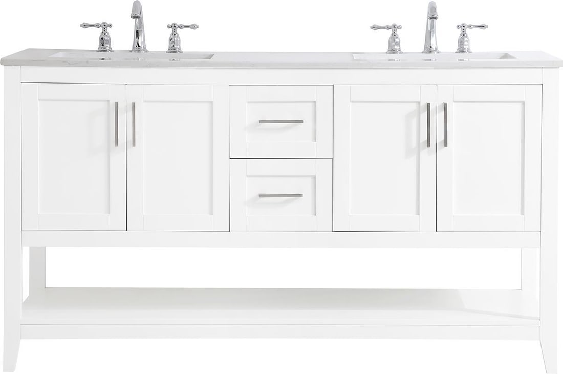 Elegant Lighting 60 Inch White Double Vanity Brushed Nickel Finish: Elegant Lighting 60 Inch White Double Vanity Brushed Nickel Finish This elegant 60-inch traditional white double vanity combines style and functionality, perfect for enhancing any bathroom decor. Craf