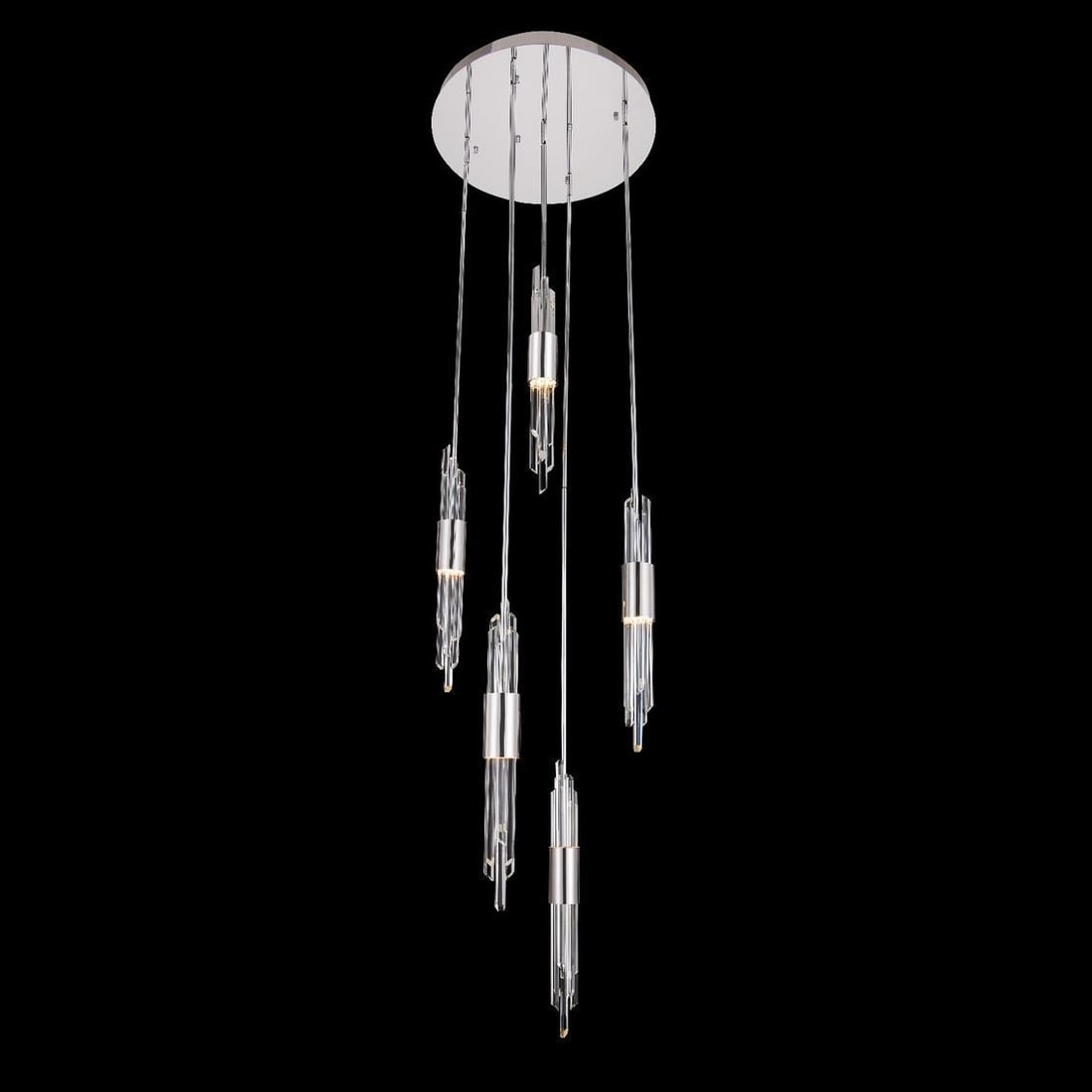 Kalco Lucca Collection Contemporary Polished Chrome Multi Drop Light: Kalco Lucca Collection Contemporary Polished Chrome Multi Drop Light Illuminate your space with the Lucca Collection Polished Chrome Light, a stunning multi-drop foyer light that combines contemporary