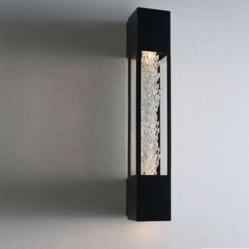 Kalco Luxe Black & Crystal Outdoor LED Wall Sconce 30H: Kalco Luxe Black & Crystal Outdoor LED Wall Sconce 30H Illuminate your outdoor space with the exquisite Drita Outdoor Sconce Luxe, featuring a stunning combination of Clear Firenze Crystal and a Matte