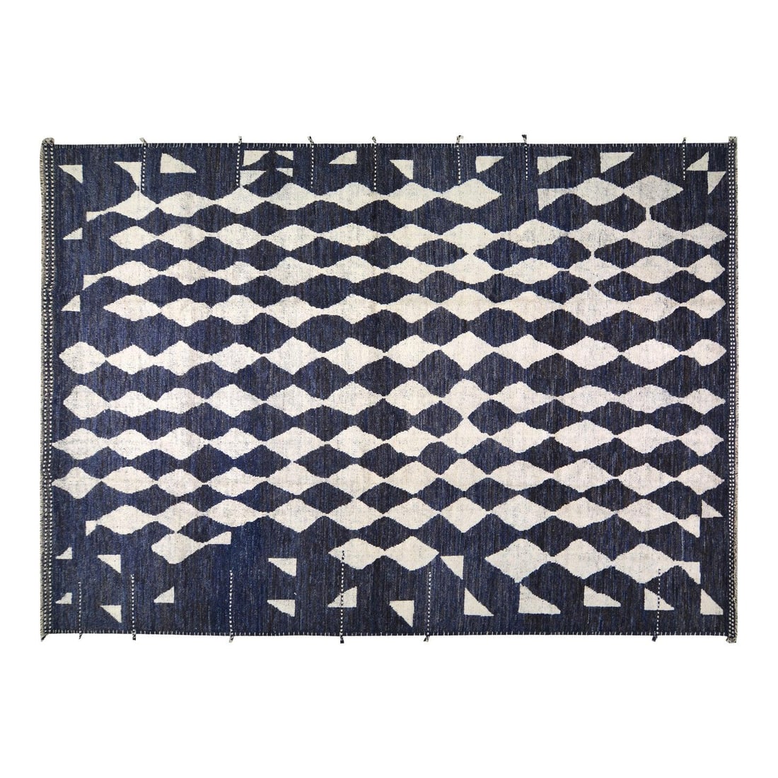 Ink Blue Wool Area Rug Hand Knotted Moroccan 8'2'' x 10'3'': Ink Blue Wool Area Rug Hand Knotted Moroccan 8'2'' x 10'3'' This Moroccan hand-knotted wool rug is crafted using traditional techniques, blending enduring craftsmanship with a modern design sensibilit
