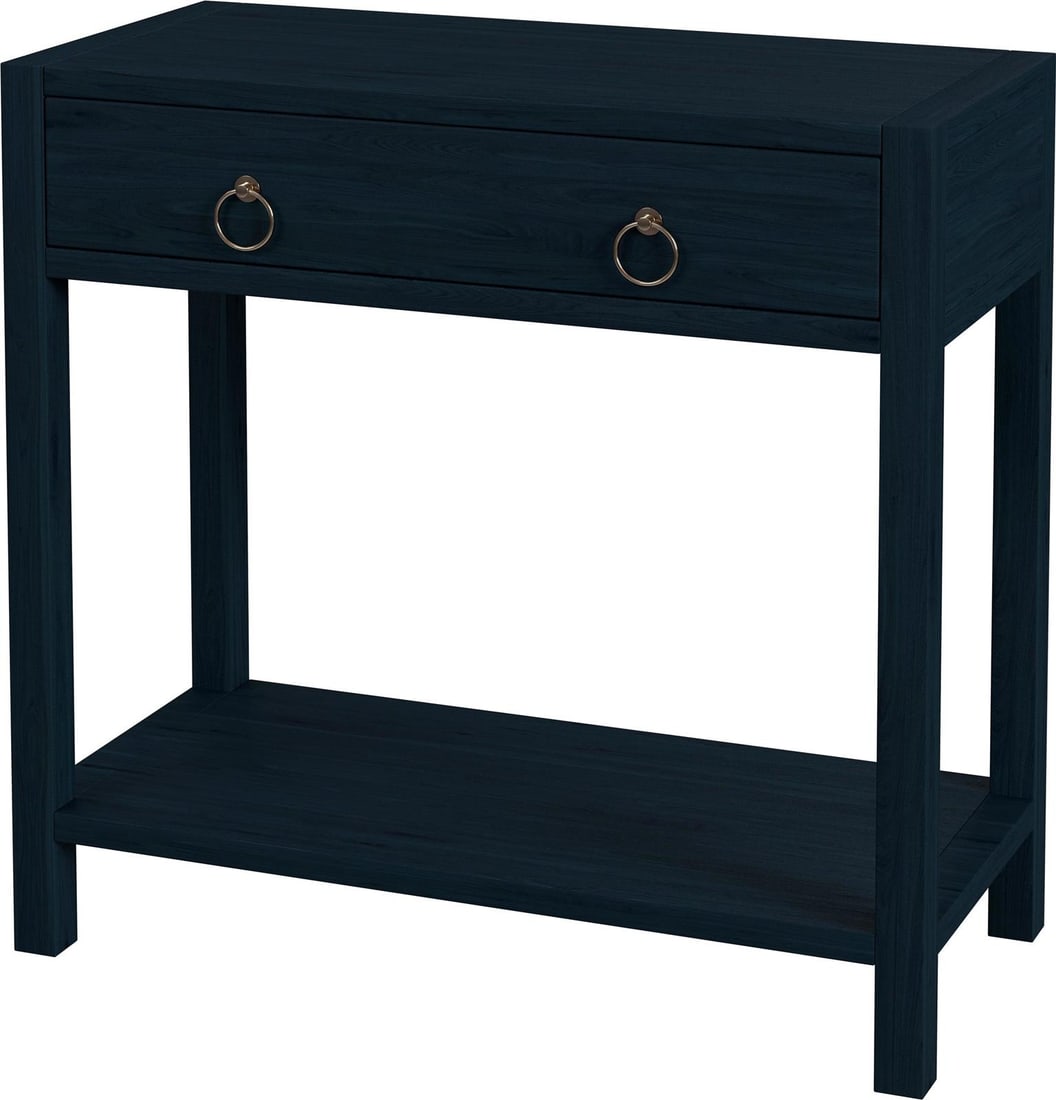 Butler Contemporary Navy Blue Nightstand Acacia MDF 30x30x19: Butler Contemporary Navy Blue Nightstand Acacia MDF 30x30x19 This sleek contemporary nightstand combines modern design with functionality, featuring a striking navy blue finish. Crafted from durable a