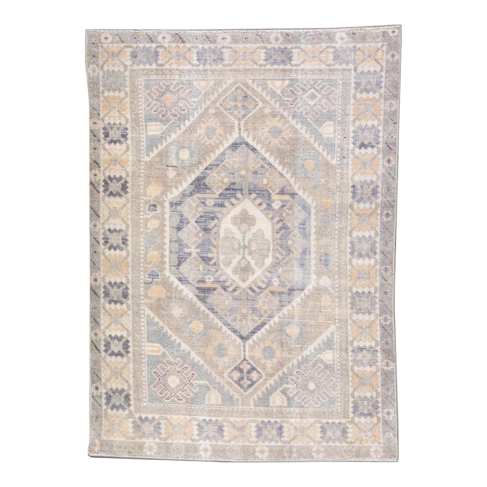 1960s Handmade Geometric Gray Wool Persian Rug 6'6 x 9'2 (1 of 7)