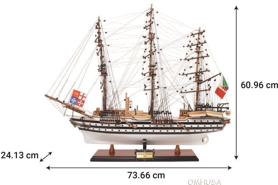 Handmade Amerigo Vespucci Model Ship Nautical Style 24H 29W 9.5D (1 of 9)