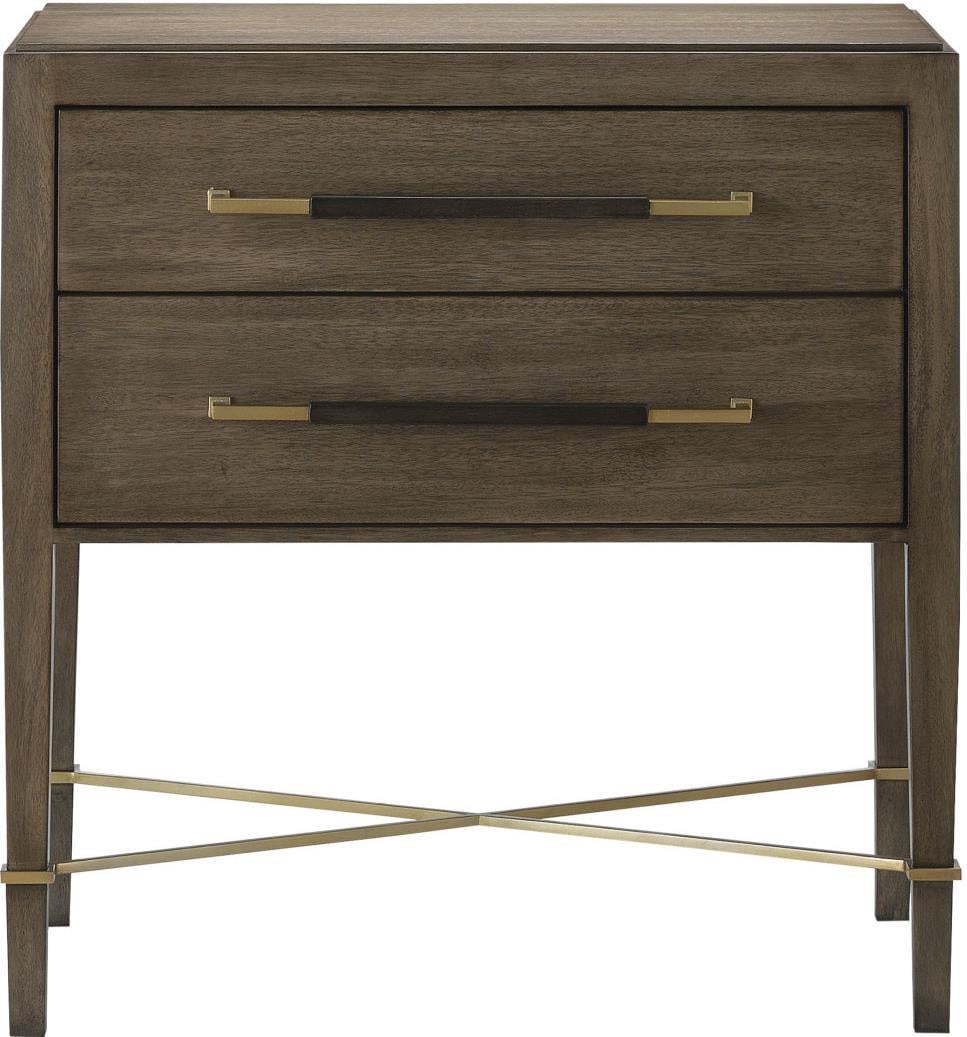 Currey Transitional Nightstand with Soft-Close Drawers Champagne Finish: Currey Transitional Nightstand with Soft-Close Drawers Champagne Finish This elegant nightstand combines functionality with a transitional style, perfect for any bedroom decor. Featuring soft-close dr