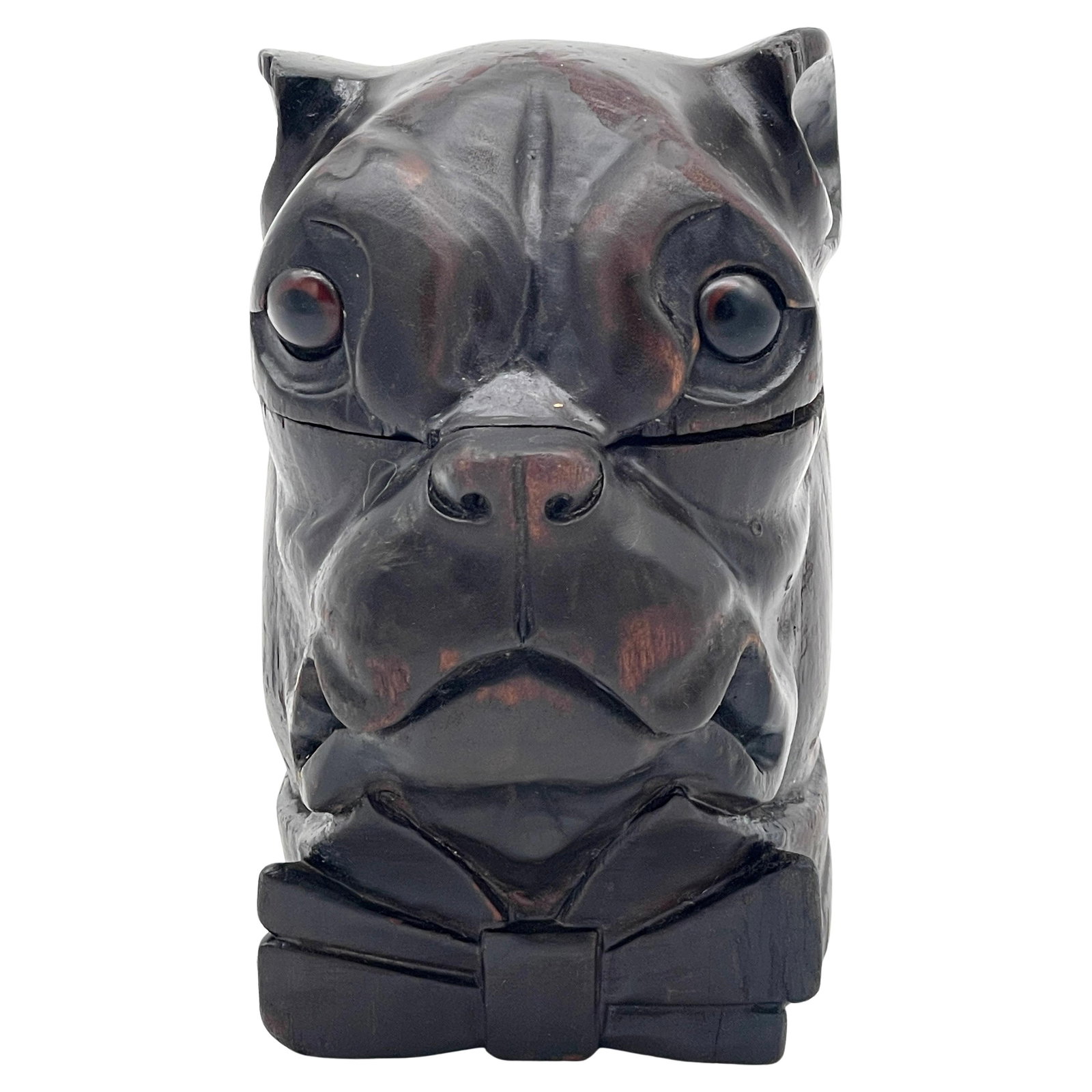 Victorian 19th Century Blackened Lignum Vitae Dog Inkwell with Bow Tie (1 of 12)