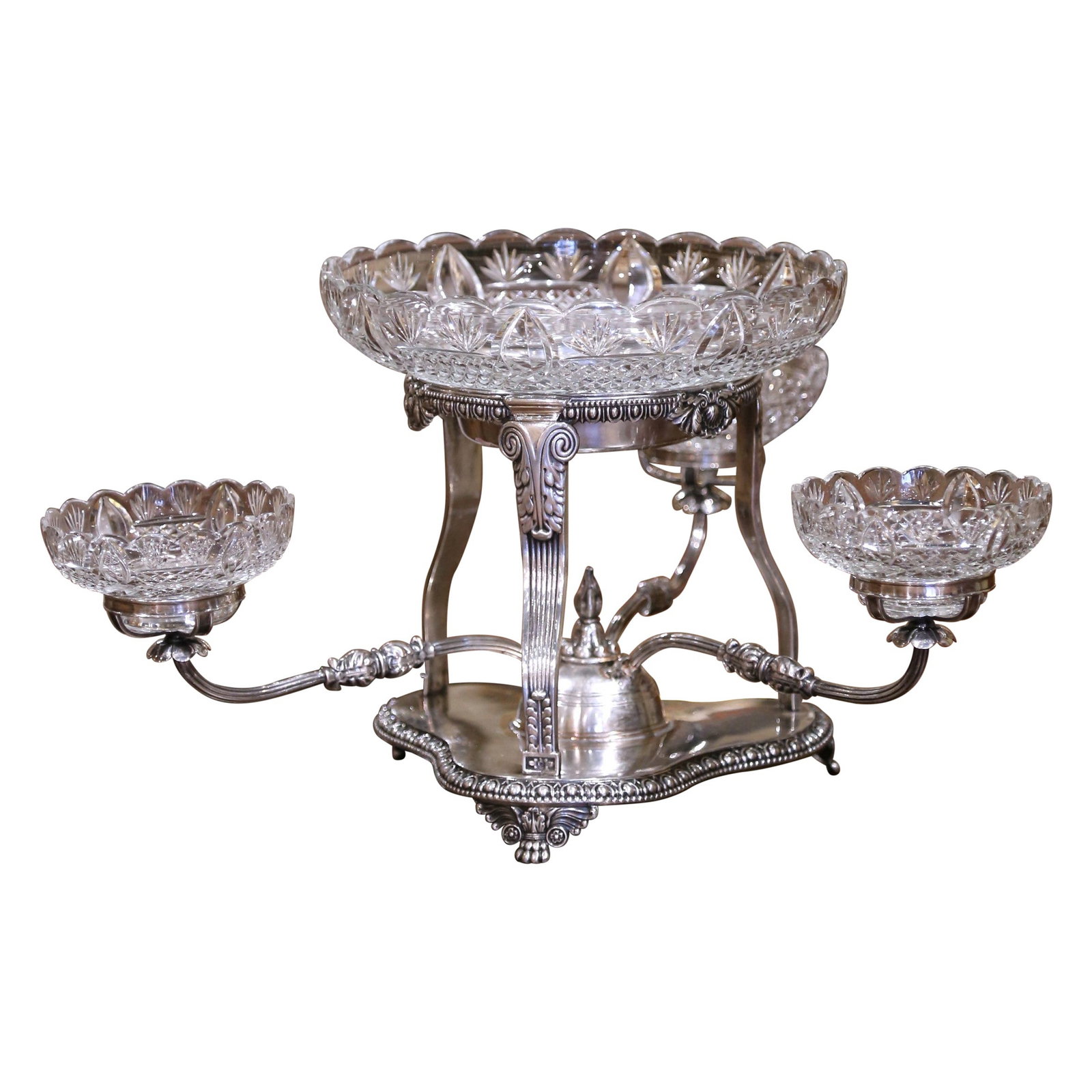 19th Century George III Style Silvered Copper Cut-Glass Epergne (1 of 12)