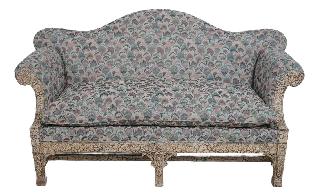Hickory Chair Chippendale Style Crackle Finish Loveseat: Hickory Chair Chippendale Style Crackle Finish Loveseat This exquisite Hickory Chair Loveseat features a stunning crackle painted finish that showcases its factory-distressed charm. With a high-qualit