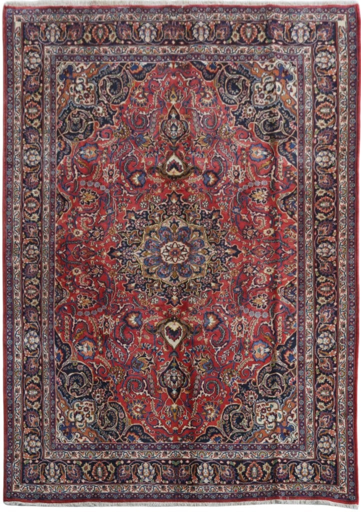Persian Mashad Rug 8'1 x 11'4 Handmade Wool Dusty Red Iran: Persian Mashad Rug 8'1 x 11'4 Handmade Wool Dusty Red Iran Free continental US Shipping Transform your space with this exquisite 8.1 x 11.4 Dusty Red Persian Mashad Rug, handcrafted by skilled Persian