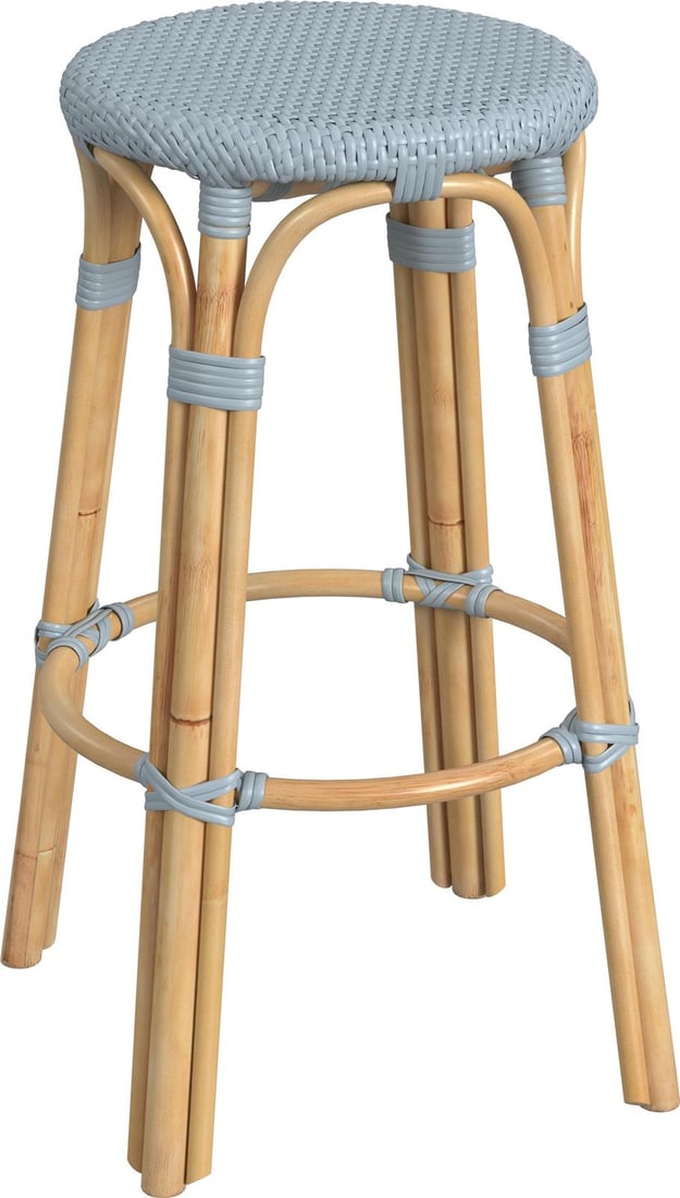 Butler Coastal Baby Blue Rattan Bar Stool 30H Round (1 of 7)