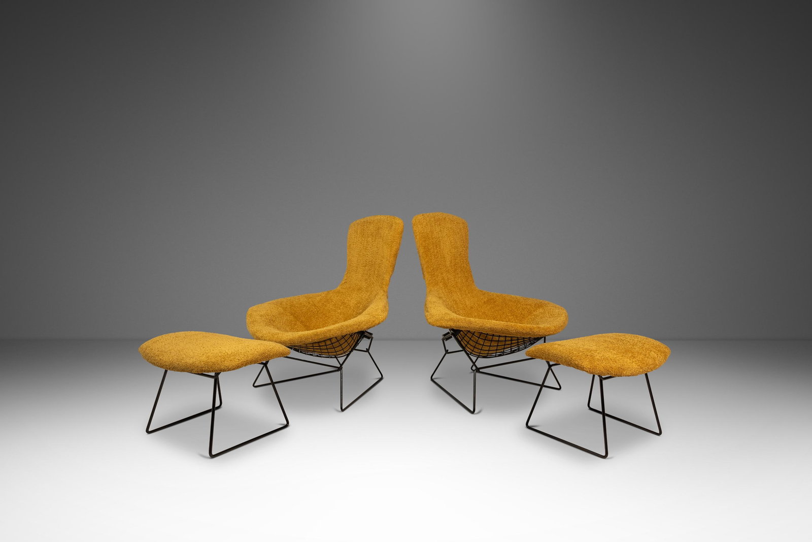 Pair of Harry Bertoia Bird Chairs With Ottomans in Boucle for Knoll 1960s (1 of 18)