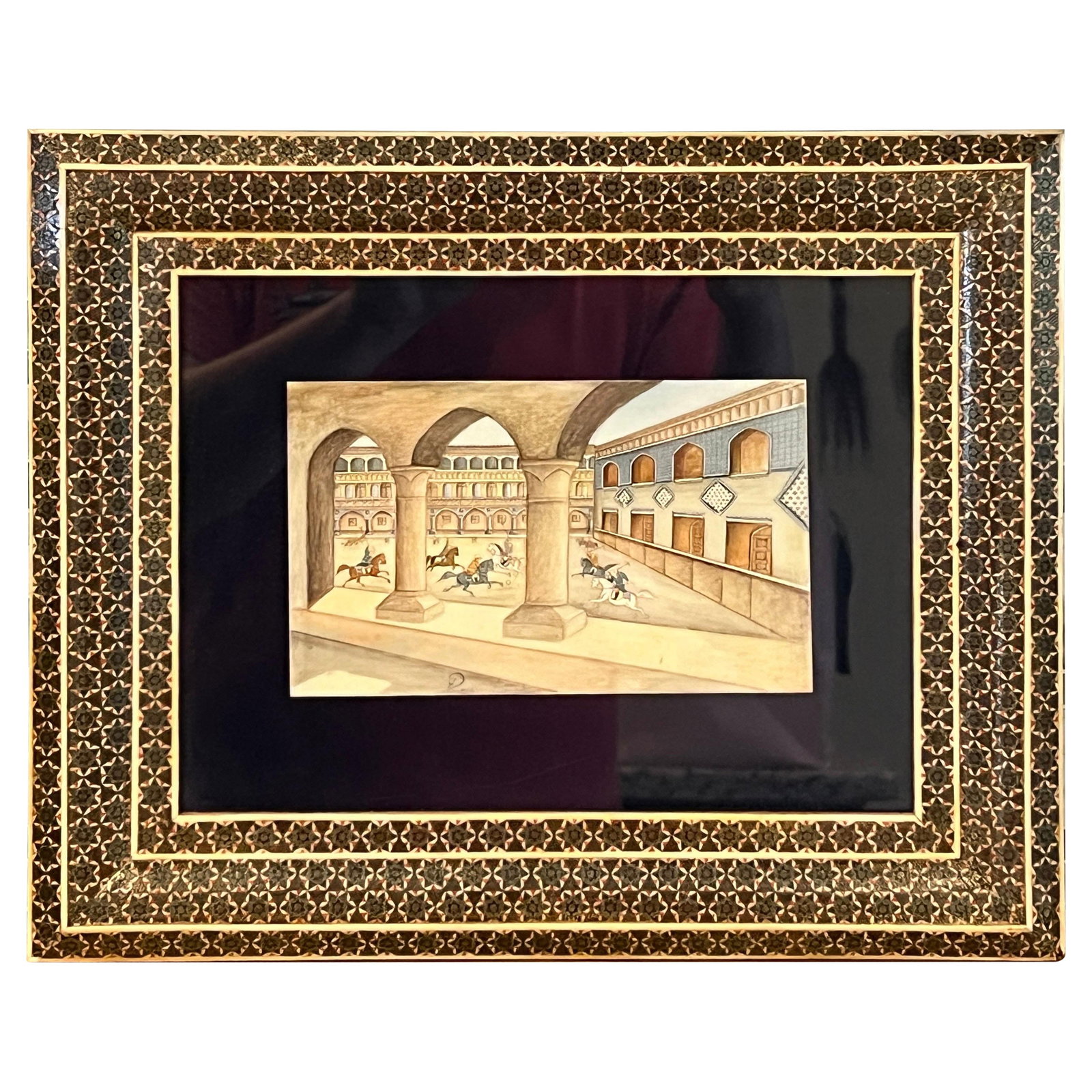 Vintage Persian Khatam Frame with Chovgan Game Painting (1 of 8)