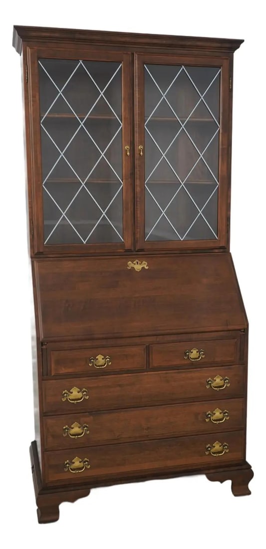 Maple Secretary Desk with Glass Door Bookcase from Manor Collection: Maple Secretary Desk with Glass Door Bookcase from Manor Collection This classic secretary desk from the Ethan Allen Manor Collection features a two-piece construction with a maple wood frame. It incl