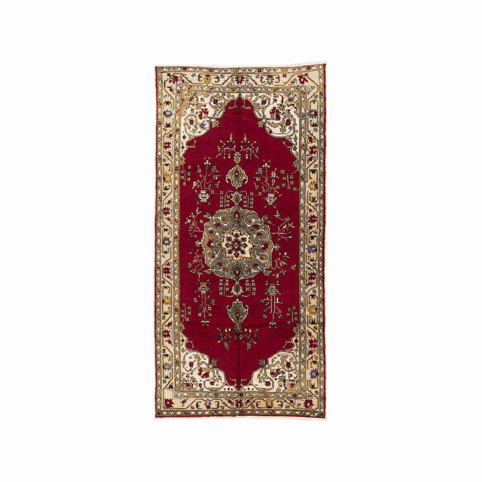 Handmade Anadol Wool on Cotton Carpet 58.3 x 116.9 Inches: Handmade Anadol Wool on Cotton Carpet 58.3 x 116.9 Inches Discover the beauty of this Authentic Handmade Anadol Carpet, crafted with meticulous attention to detail. This stunning piece features a rich