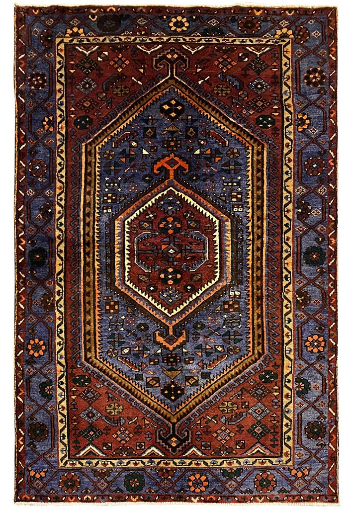 Handcrafted 4.4 x 6.9 Persian Hamadan Rug Indigo Purple Wool (1 of 11)
