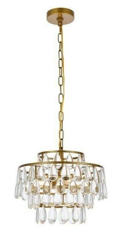 Living District Mila 3-Light Brass Pendant Chandelier with Crystal Drops (1 of 11)