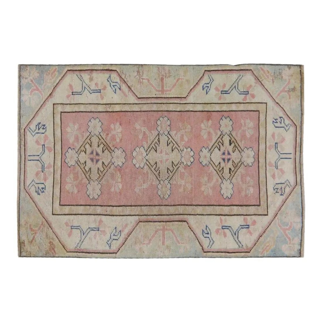 Hand-Knotted Wool Area Rug Anatolian Turkish Design 2'9'' x 4'1'': Hand-Knotted Wool Area Rug Anatolian Turkish Design 2'9'' x 4'1'' This vintage Turkish Anatolian rug is hand-knotted from wool using traditional techniques, offering a blend of timeless craftsmanship 