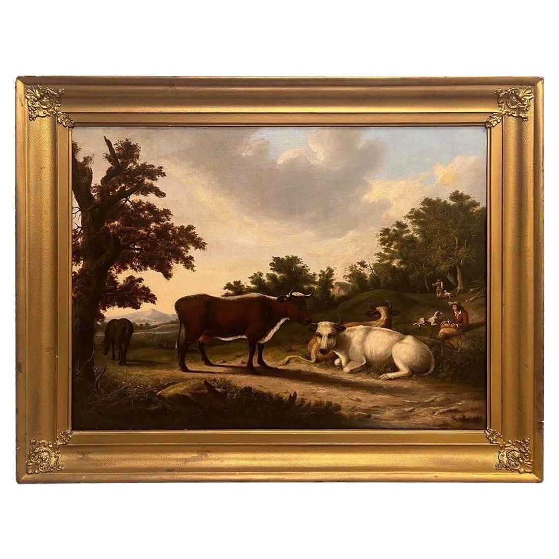 19th Century English School Bucolic Landscape Oil Painting 44 x 36.25: 19th Century English School Bucolic Landscape Oil Painting 44 x 36.25 This stunning large-scale oil painting features a bucolic landscape, crafted by a skilled yet uncredited 19th-century English arti