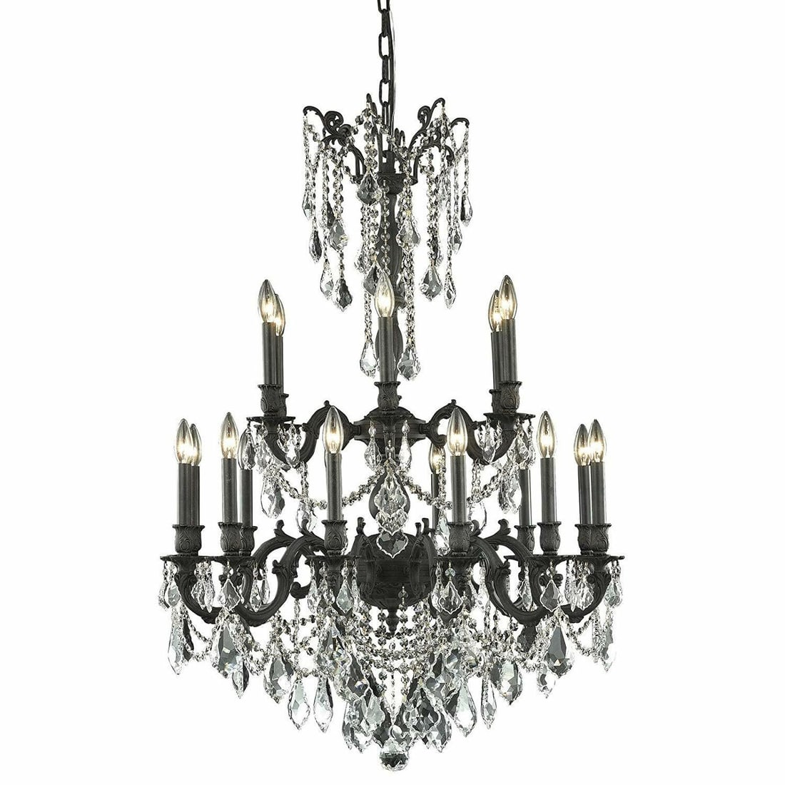 Rosalia 18-Light Empire Chandelier With Royal Cut Crystals Dark Bronze 42in Height: Rosalia 18-Light Empire Chandelier With Royal Cut Crystals Dark Bronze 42in Height This elegant 18-light crystal chandelier features a dark bronze frame and is part of the Rosalia Collection. Designed