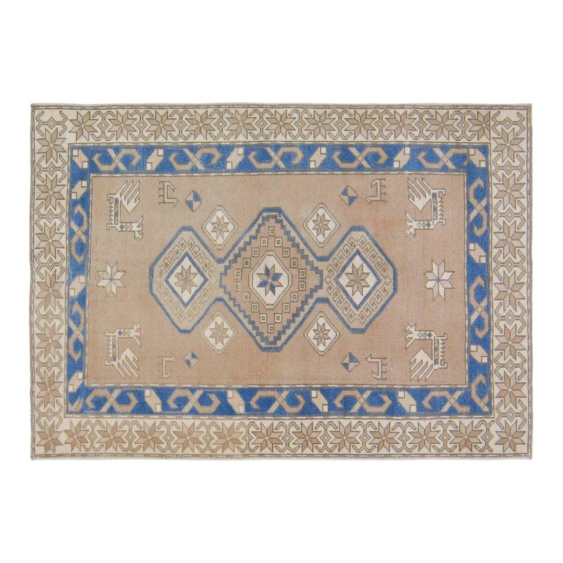 Anatolian Wool Area Rug Hand Knotted Turkish 4'2" x 6': Anatolian Wool Area Rug Hand Knotted Turkish 4'2" x 6' This vintage Turkish Anatolian rug is hand-knotted from wool using traditional rug-making techniques. Combining timeless craftsmanship with a con