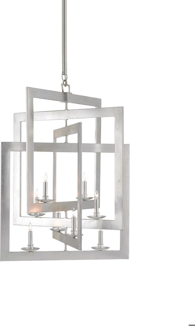 Currey Middleton Contemporary Silver Leaf Iron Chandelier Adjustable Height 56 to 115 Inches: Currey Middleton Contemporary Silver Leaf Iron Chandelier Adjustable Height 56 to 115 Inches Illuminate your space with this stunning contemporary iron chandelier, featuring an adjustable height for v