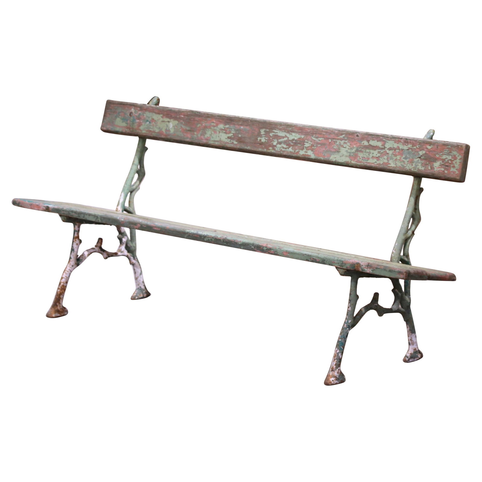 Antique French Carved Oak and Iron Garden Bench circa 1900: Antique French Carved Oak and Iron Garden Bench circa 1900 This exquisite antique French garden bench, crafted in Normandy circa 1900, embodies rustic charm and artistic design. With a gracefully weat