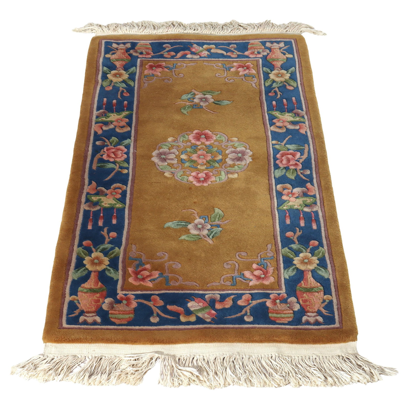 Early 20th Century Nichols Wool Chinese Throw Rug 62 x 27 Inches (1 of 6)