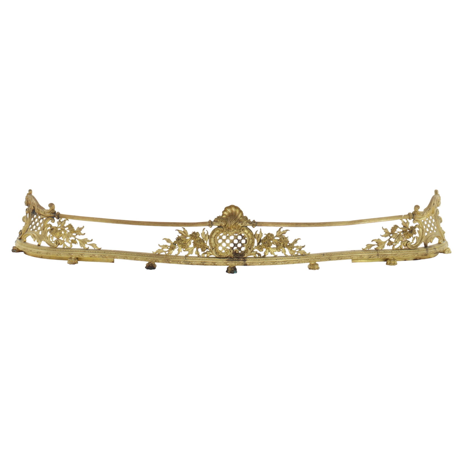 19th Century French Gilt Bronze Louis XVI Style Large Fireplace Fender (1 of 8)