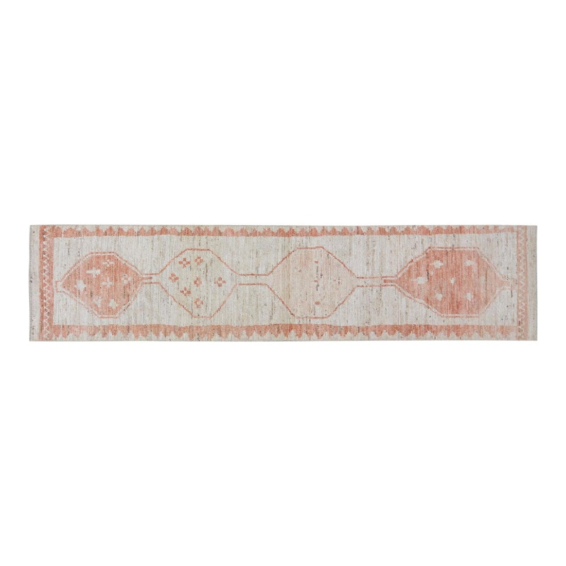Hand-Knotted Wool Moroccan Runner Rug 2'8 x 12' White: Hand-Knotted Wool Moroccan Runner Rug 2'8 x 12' White This Moroccan hand-knotted wool rug is crafted using traditional techniques, blending timeless artistry with a modern design sensibility. The rug 