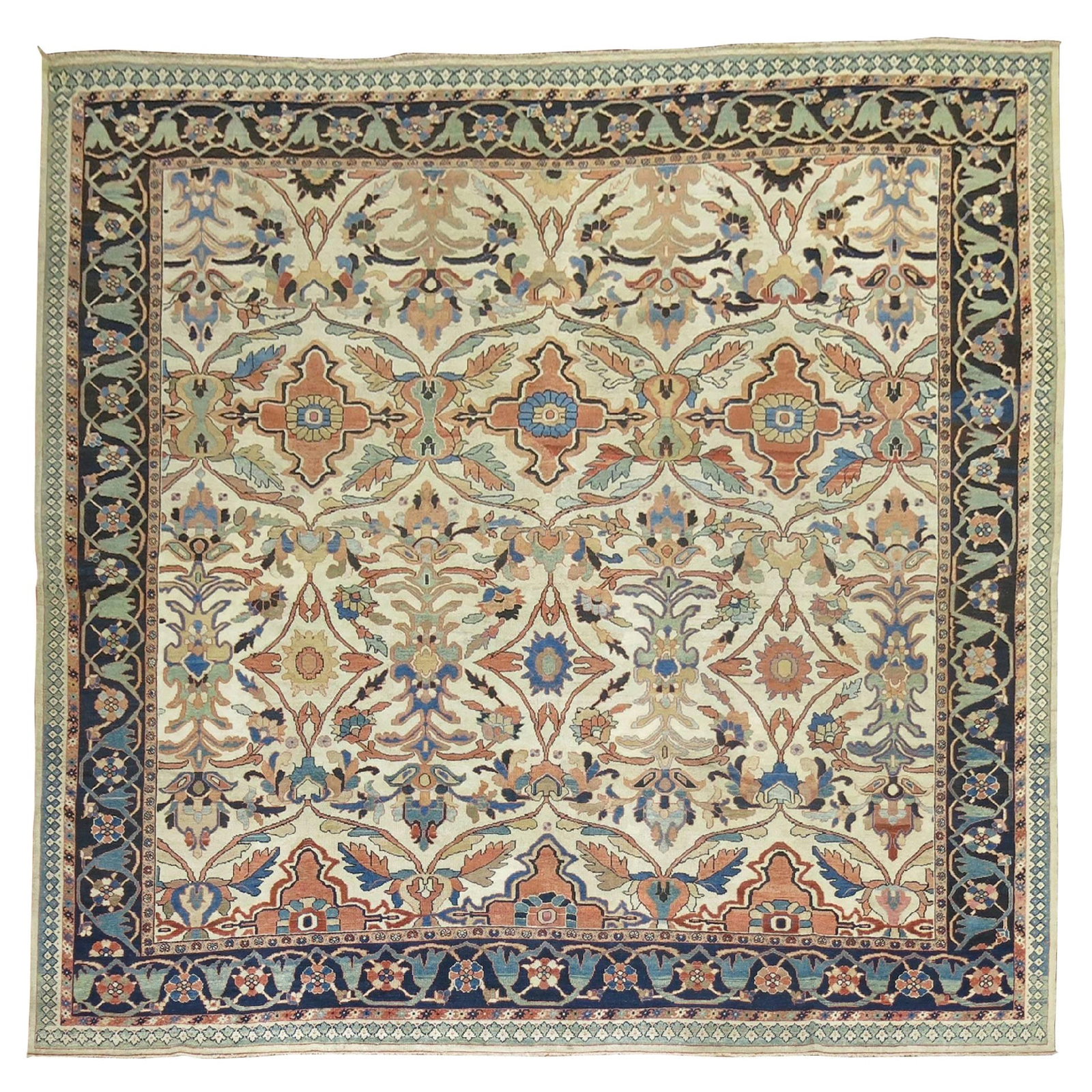 Rare 19th Century Persian Sultanabad Square Rug 118x128 Hand-Woven Wool (1 of 10)