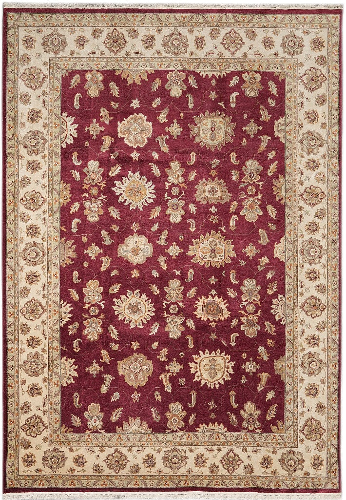 Handmade Agra 9 x 12 Maroon Ivory Wool Zigler Pattern Rug 108 x 144 in: Handmade Agra 9 x 12 Maroon Ivory Wool Zigler Pattern Rug 108 x 144 in Free continental US Shipping This 9 x 12 handmade Agra rug is meticulously hand-knotted by skilled artisans in India, featuring a
