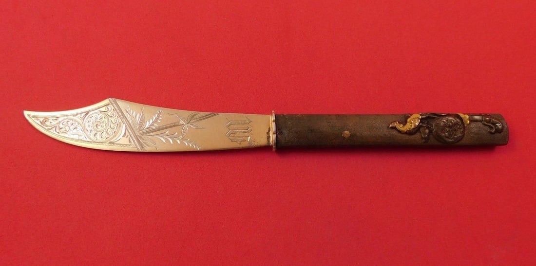 Japanese Kozuka Pattern Fish Knife Silver Mixed Metals Gold Washed Fern Motif (1 of 2)