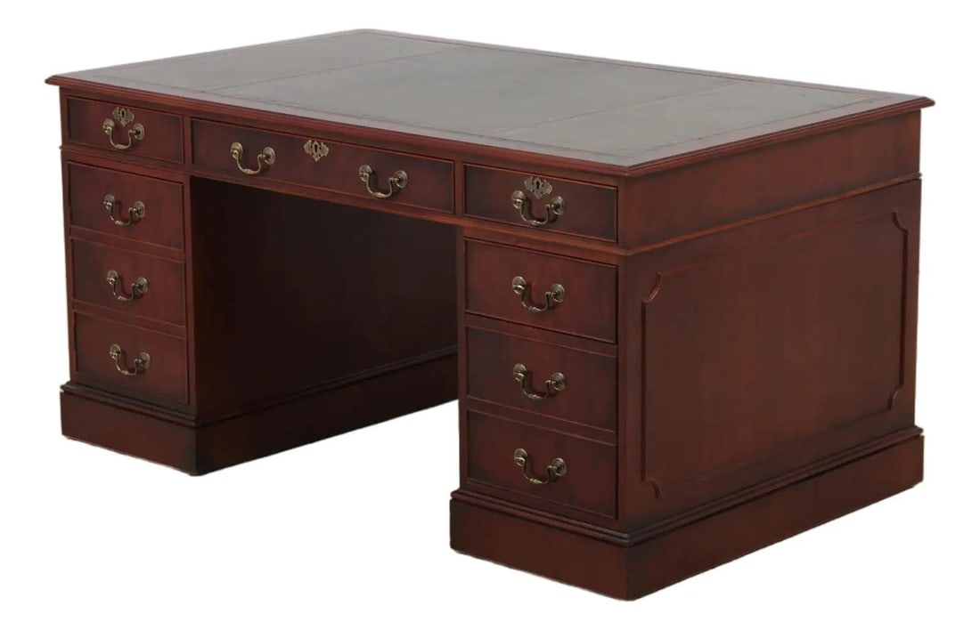 Traditional English Style Mahogany Executive Desk with Tooled Leather Top (1 of 10)