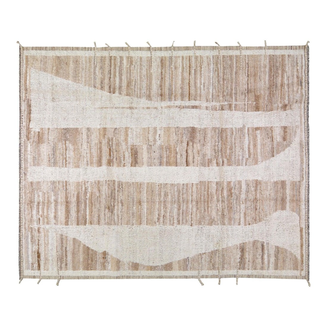 8'2 x 10' Wool Area Rug Hand Knotted Moroccan Style: 8'2 x 10' Wool Area Rug Hand Knotted Moroccan Style This Moroccan hand-knotted wool rug is crafted using traditional techniques, combining enduring craftsmanship with a modern design aesthetic. The ru