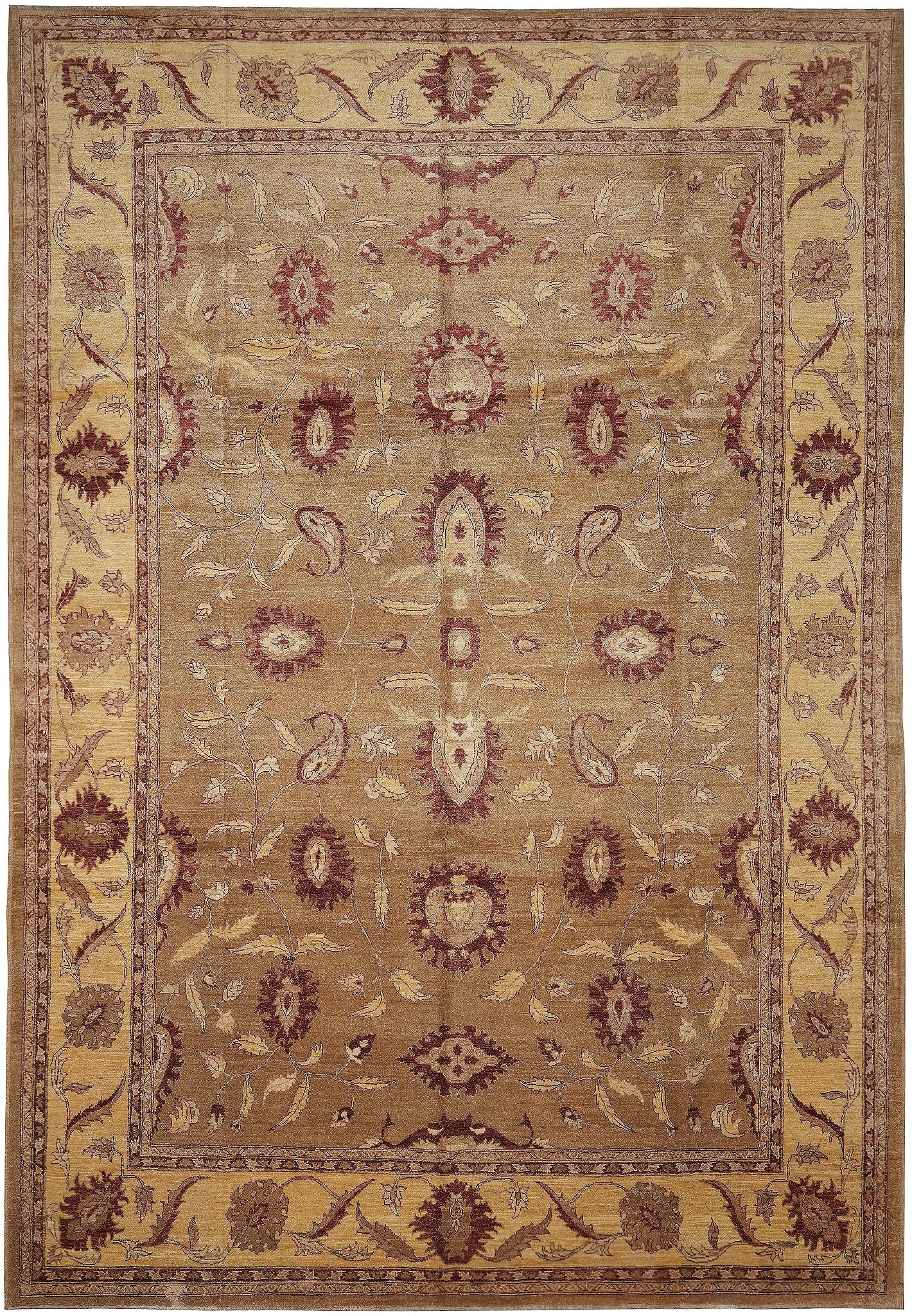 10 x 14 Hand-Knotted Pakistan Peshawar Chobi Wool Rug Brown Gold: 10 x 14 Hand-Knotted Pakistan Peshawar Chobi Wool Rug Brown Gold Free continental US Shipping This 10 x 14 hand-knotted Peshawar Chobi rug from Pakistan features a rich brown and gold color palette, a