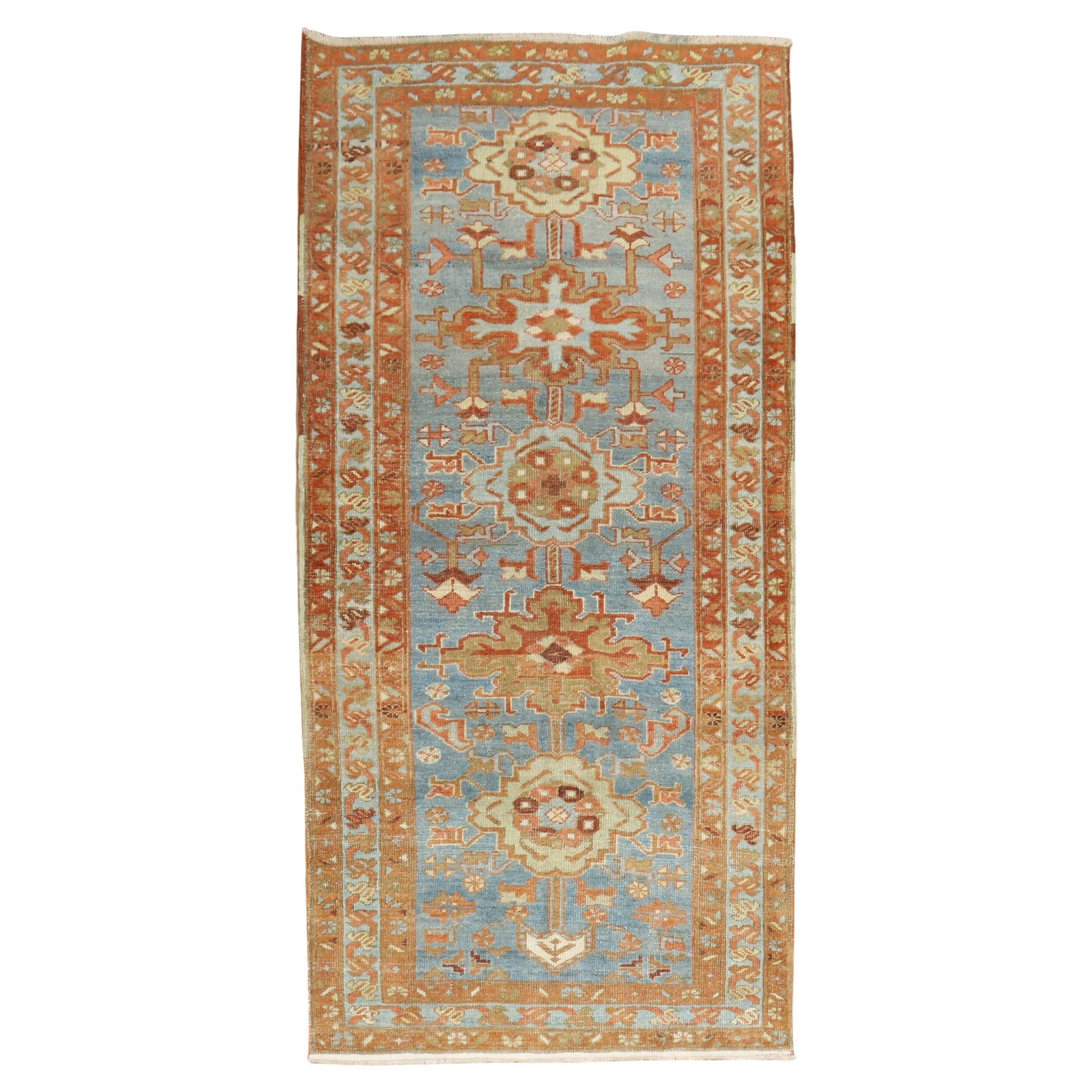 Zabihi Collection Persian Malayer Hand-Woven Runner Tabriz Style 40 x 82 in: Zabihi Collection Persian Malayer Hand-Woven Runner Tabriz Style 40 x 82 in Enhance your space with this exquisite early 20th Century Persian Malayer small runner, featuring a beautiful blue color pal