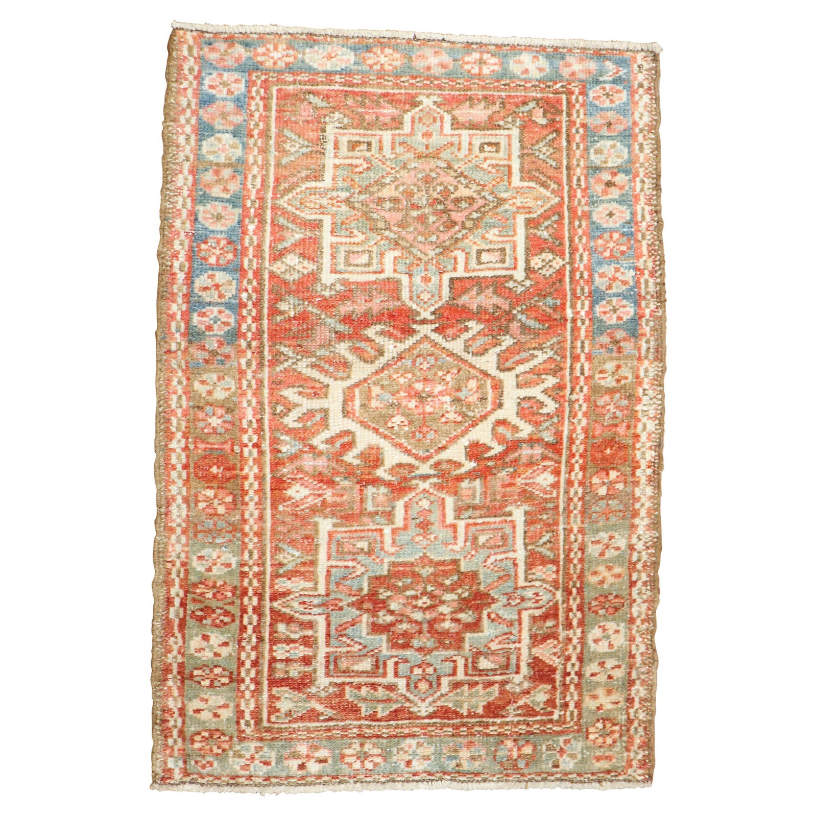 Mini Antique Persian Heriz Rug Hand-Woven Wool 1920 Iran (1 of 5)